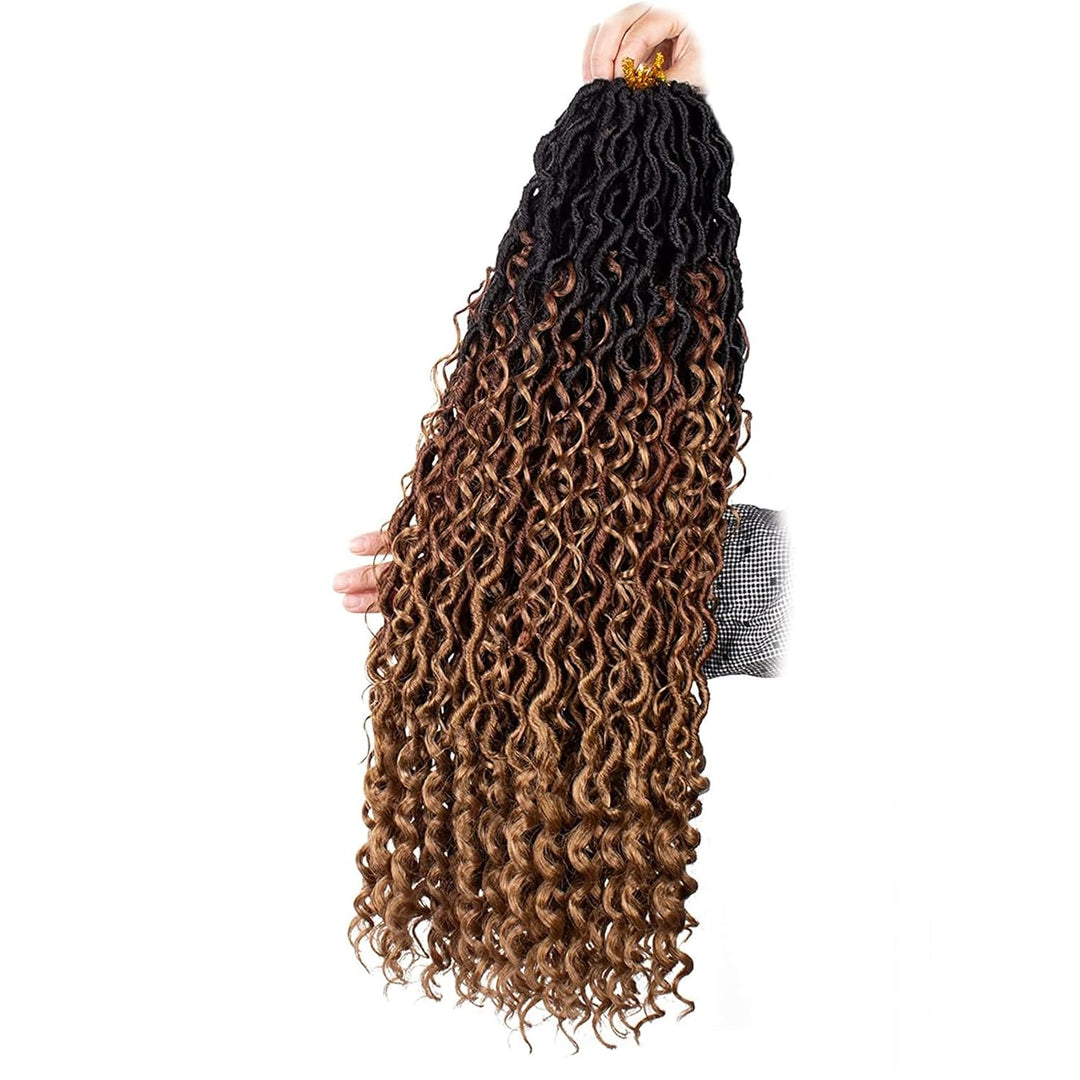 Xtrend 30Inch 8 Packs 3 Tones River Faux Locs Crochet Hair With Curly Hair In Middle And Ends 12Stra