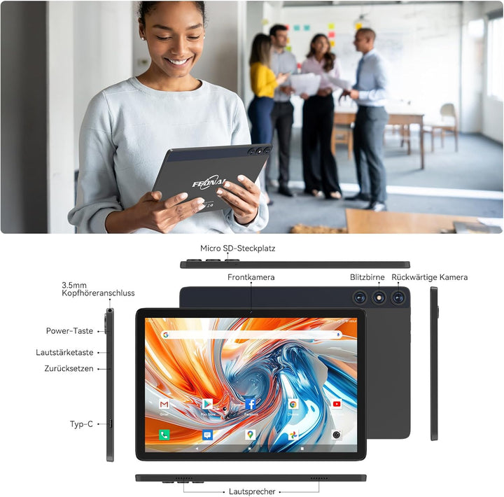 FEONAL Android 15 Tablet 10 Zoll, 4G LTE Tablets Mit 2 SIM 1 SD Slot, 5G WiFi Tablett PC Mit 14GB+12