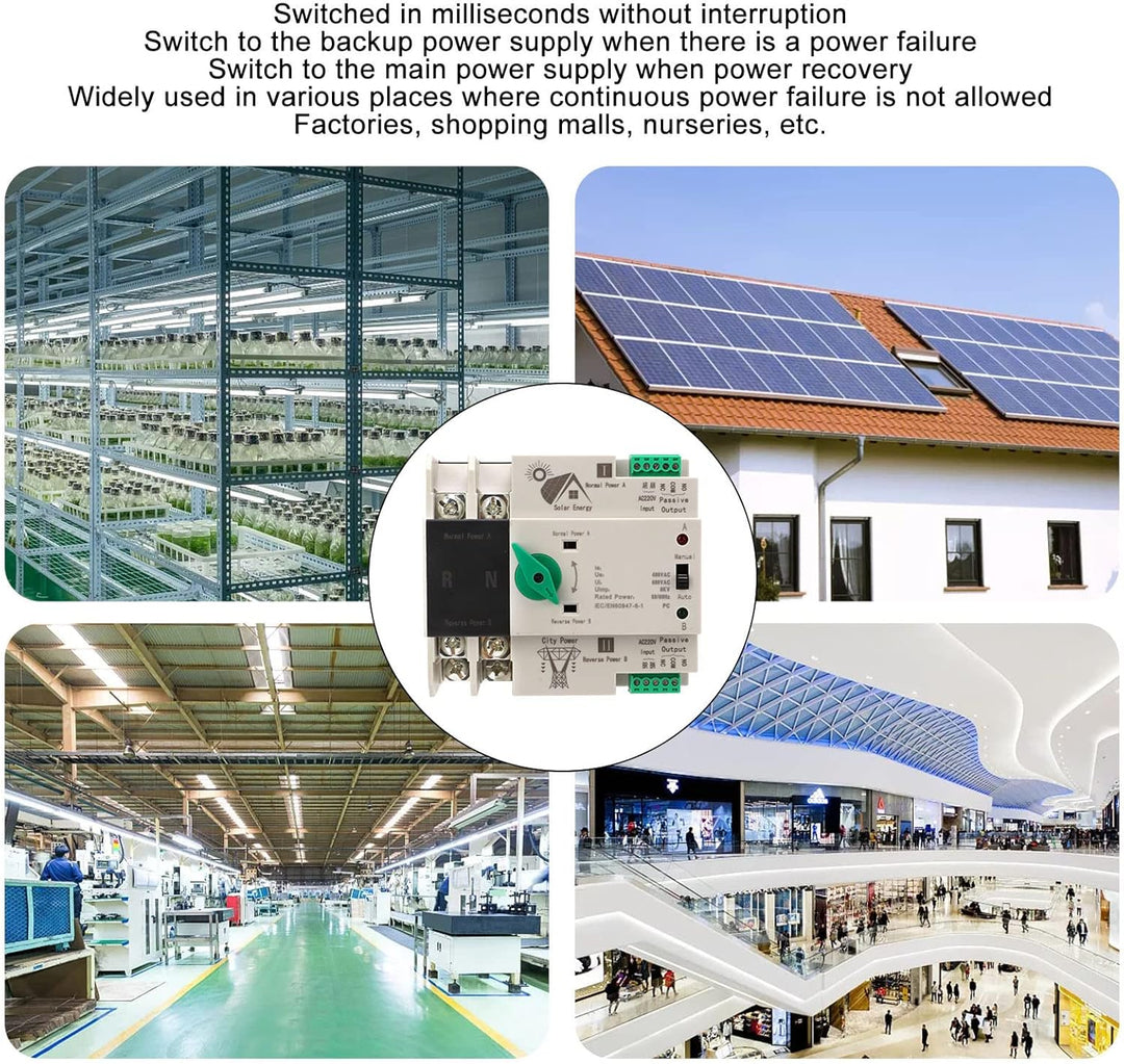 Dual Power Automatischer Transferschalter AC 230V 2P 63A ATS PC Hutschiene Notstrom Netz Umschalter