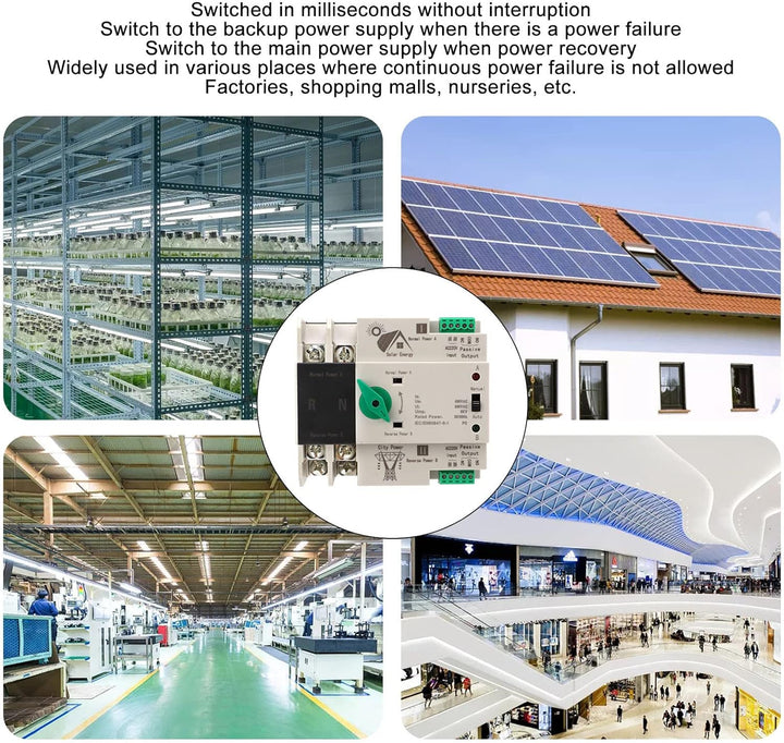 Dual Power Automatischer Transferschalter AC 230V 2P 63A ATS PC Hutschiene Notstrom Netz Umschalter