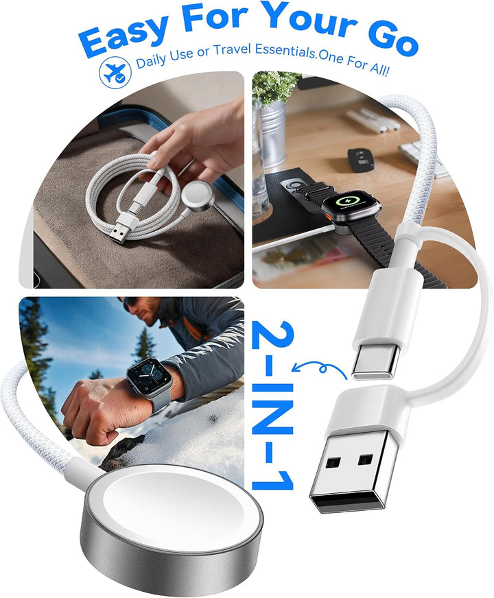 Minlu 2 in 1 Apple Watch Ladekabel, USB A/C Ladekabel für Apple Watch White-2 USB Typ C,iwatch ladek