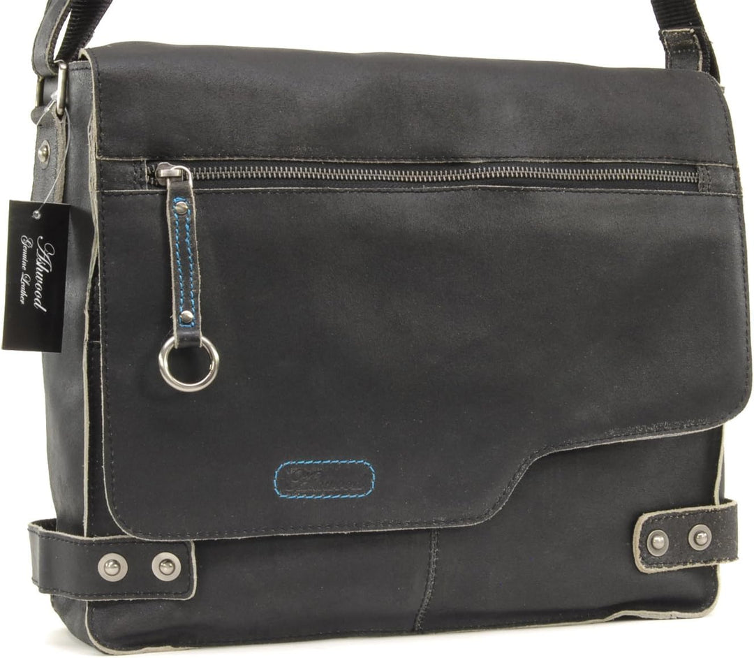 Ashwood -Leder - Umhängetasche/Schultertaschen/Arbeitstasche CAMDEN Schwarz, Schwarz