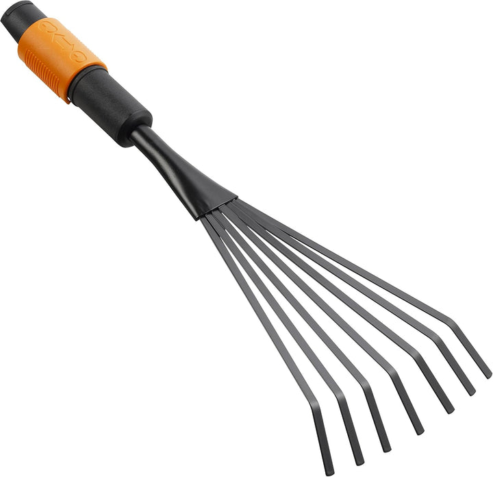 Fiskars Kleinfächerbesen, Werkzeugkopf, Mit 7 Zinken, Breite: 12 cm, Stahl-Zinken, Schwarz/Orange, Q