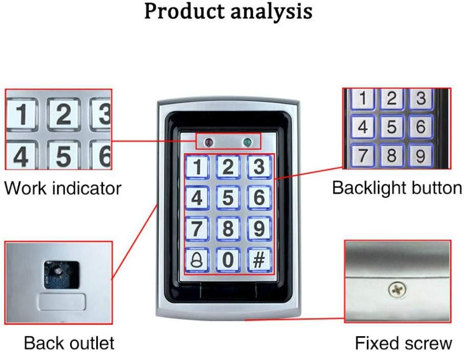 YAVIS Metall Codeschloss Türöffner Zugangskontrolle Tastatur 125 KHz EM Kartenleser Weigang 26 + 10