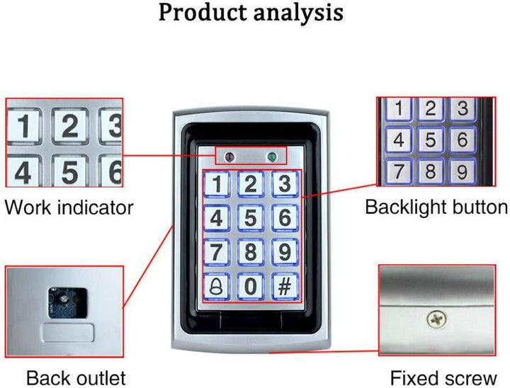 YAVIS Metall Codeschloss Türöffner Zugangskontrolle Tastatur 125 KHz EM Kartenleser Weigang 26 + 10