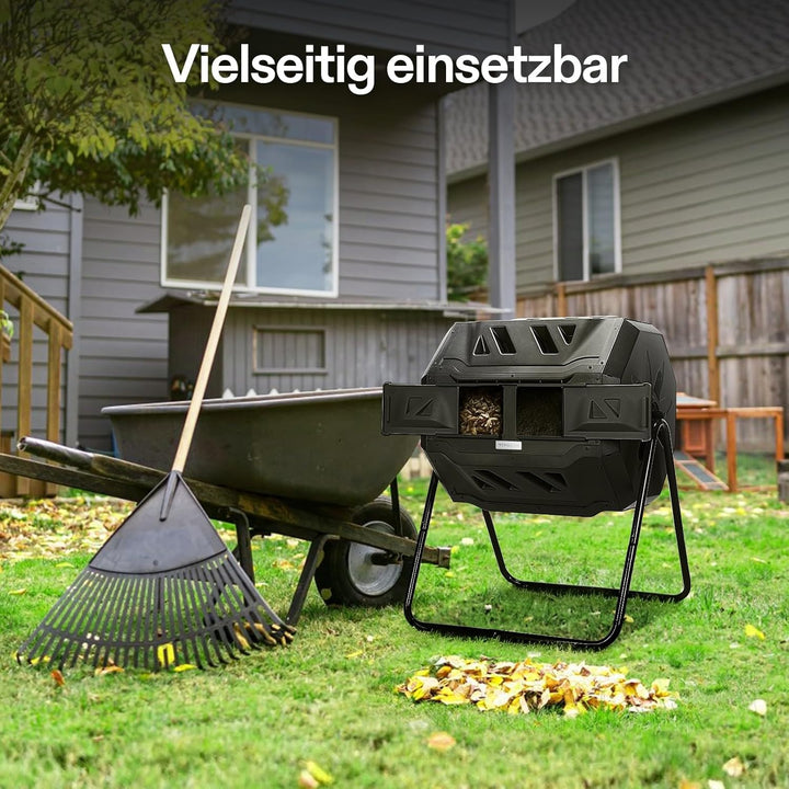 VIVOSUN Trommelkomposter 163L, Drehbarer Schnellkomposter mit 2 Kammern, Robuster Kunststoff Gartenk
