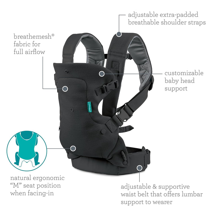 Infantino Flip 4-in-1 Light &amp; Airy Babytrage – Atmungsaktiv, Lordosenstütze, Verstellbarer Hüftgurt,