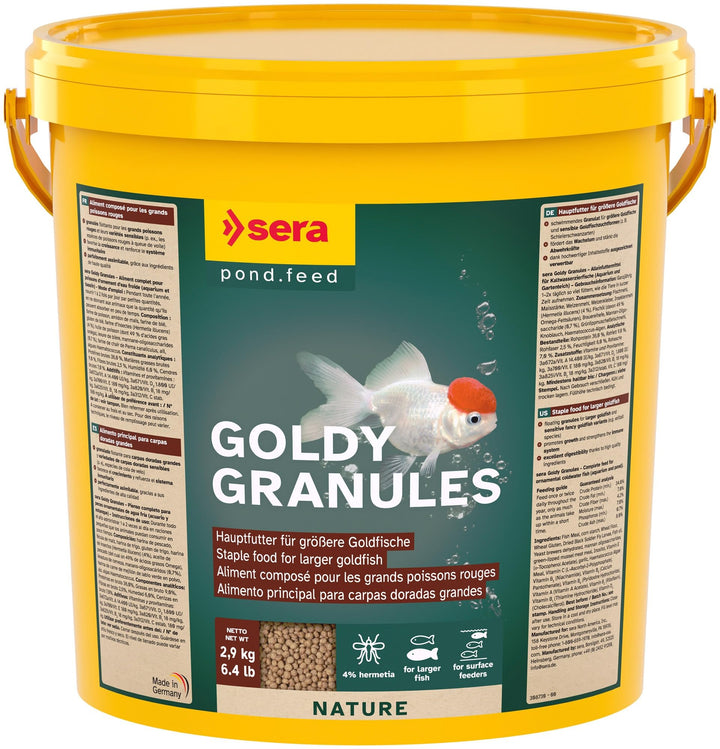 sera Goldy Gran Nature 10l (2,9 kg) - Granulatfutter für grössere Goldfische mit 4% Insektenmehl, Go