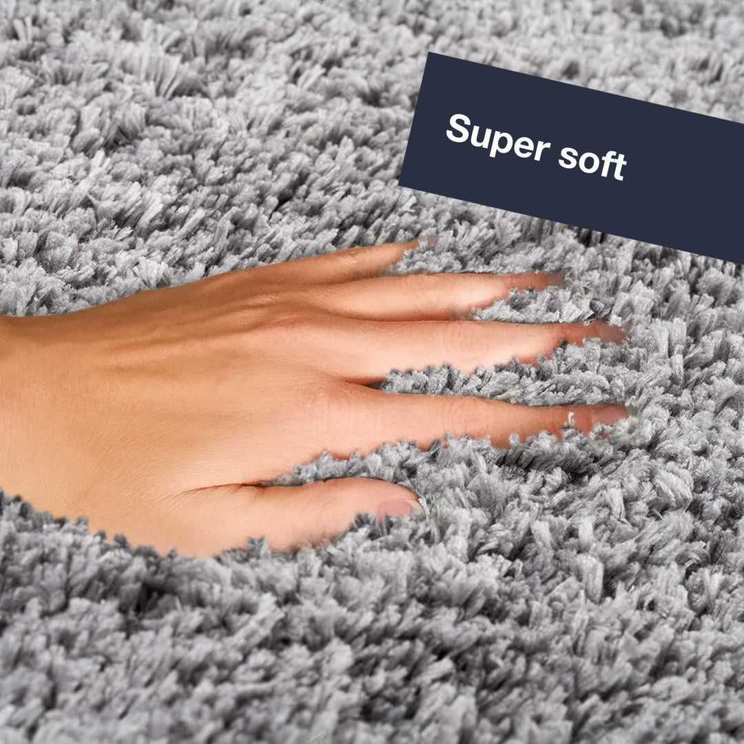 WohnDirect Premium Hochflor Badezimmerteppich Grau • Rutschfester & Extra Flauschiger Badvorleger •