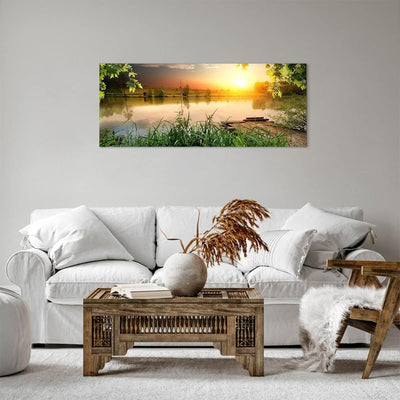 Panorama Bilder auf Leinwand 100x40cm Leinwandbild mit Rahmen Brücke See Gross Wanddeko Bild Schlafz