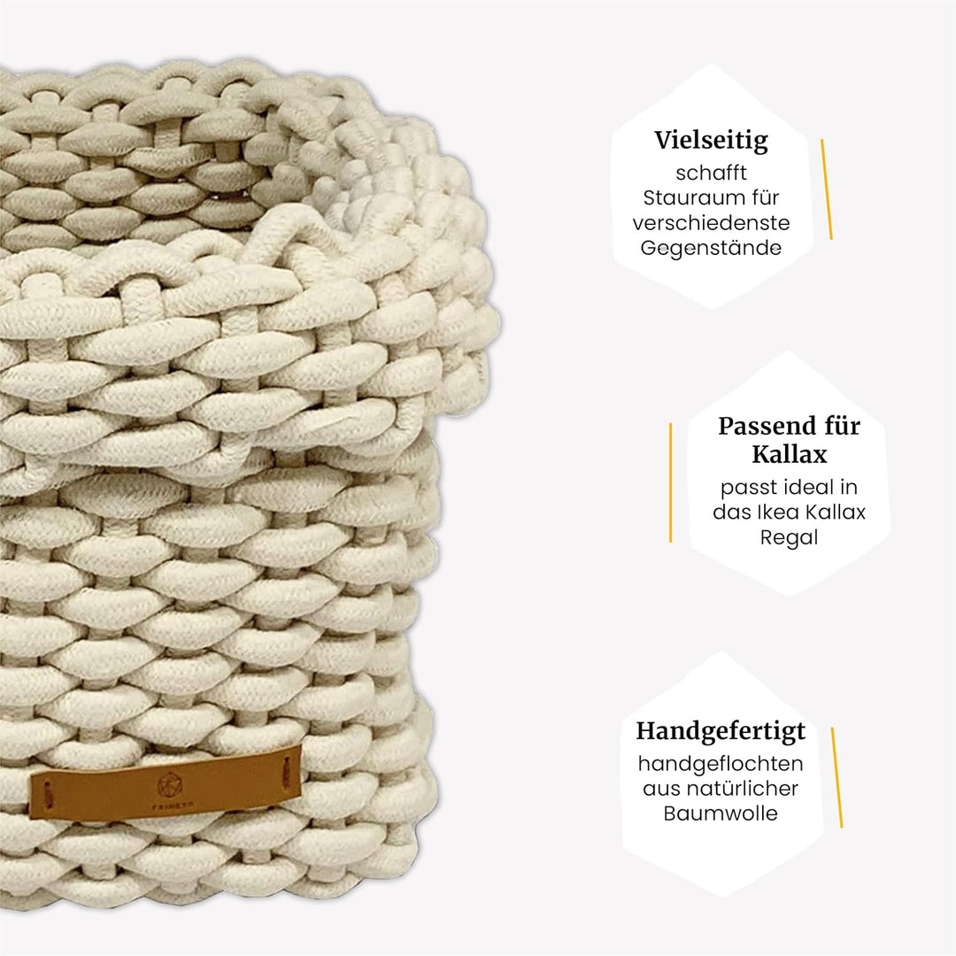 "FRIHET® Geflochtener Baumwoll-Aufbewahrungskorb für KALLAX Regal | Stilvolle Ordnung und praktische