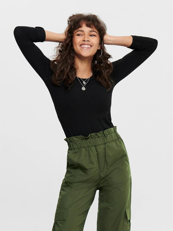 ONLY Damen Langarm-Shirt Onllive Love XS S M L XL Schwarz Weiss Rundhals S 2x Schwarz, 1x Weiss, S 2