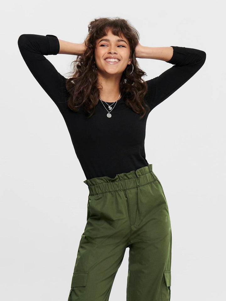 ONLY Damen Longsleeve Onllive Love Life Basic Damen-Shirt M 2x Schwarz, 1x Weiss, M 2x Schwarz, 1x W
