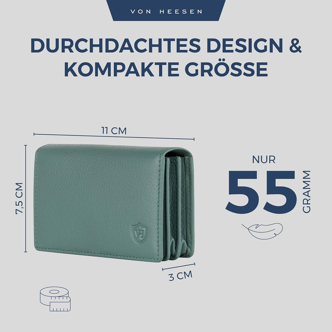 VON HEESEN® Visitenkartenetui Leder mit RFID-Schutz - Platz für 50 Visitenkarten - 6 Fächer - Visite