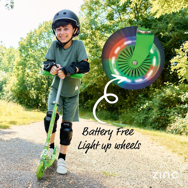 Zinc Two Wheeled Kids Scooter for Ages 3+ – Folding 2-Wheel Kick Scooter with Light Up Wheels, Light