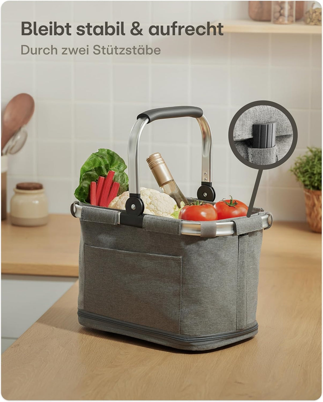 Praknu Einkaufskorb Faltbar Klein – 2 in 1 Erweiterbar 15L auf 25L – Abnehmbarer & Waschbarer Bezug