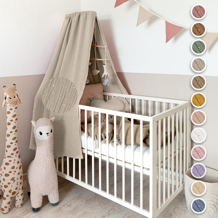 lilimaus Betthimmel Babybett mit Gold Applikation in 12 Farben [inkl. Himmelstange] - Himmel Babybet