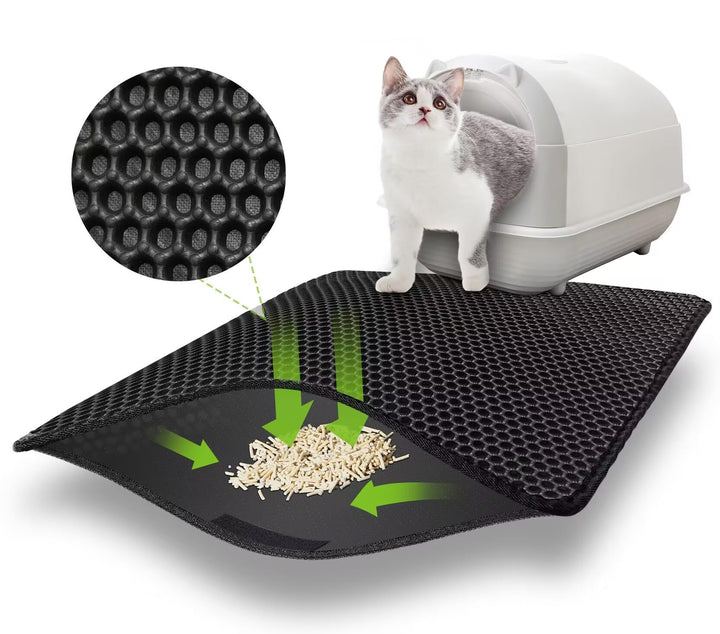 Katzenklo Matte 75x55 CM mit Klettverschluss und Grosses Loch Design, Katzenstreu Matte Doppelte Was