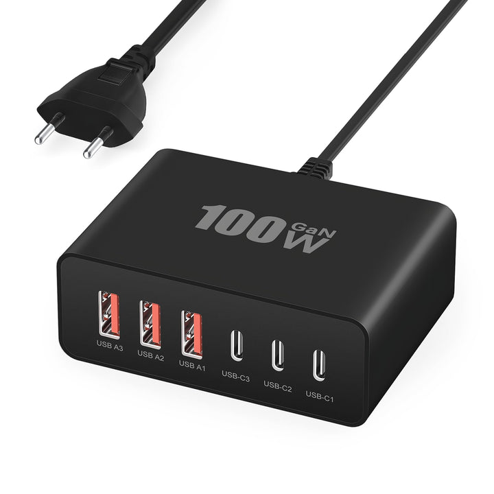 USB C Ladegerät, 100W 6-Port USBC Stecker Ladestecker USB Schnellladen mit PD und QC, Schnellladeger