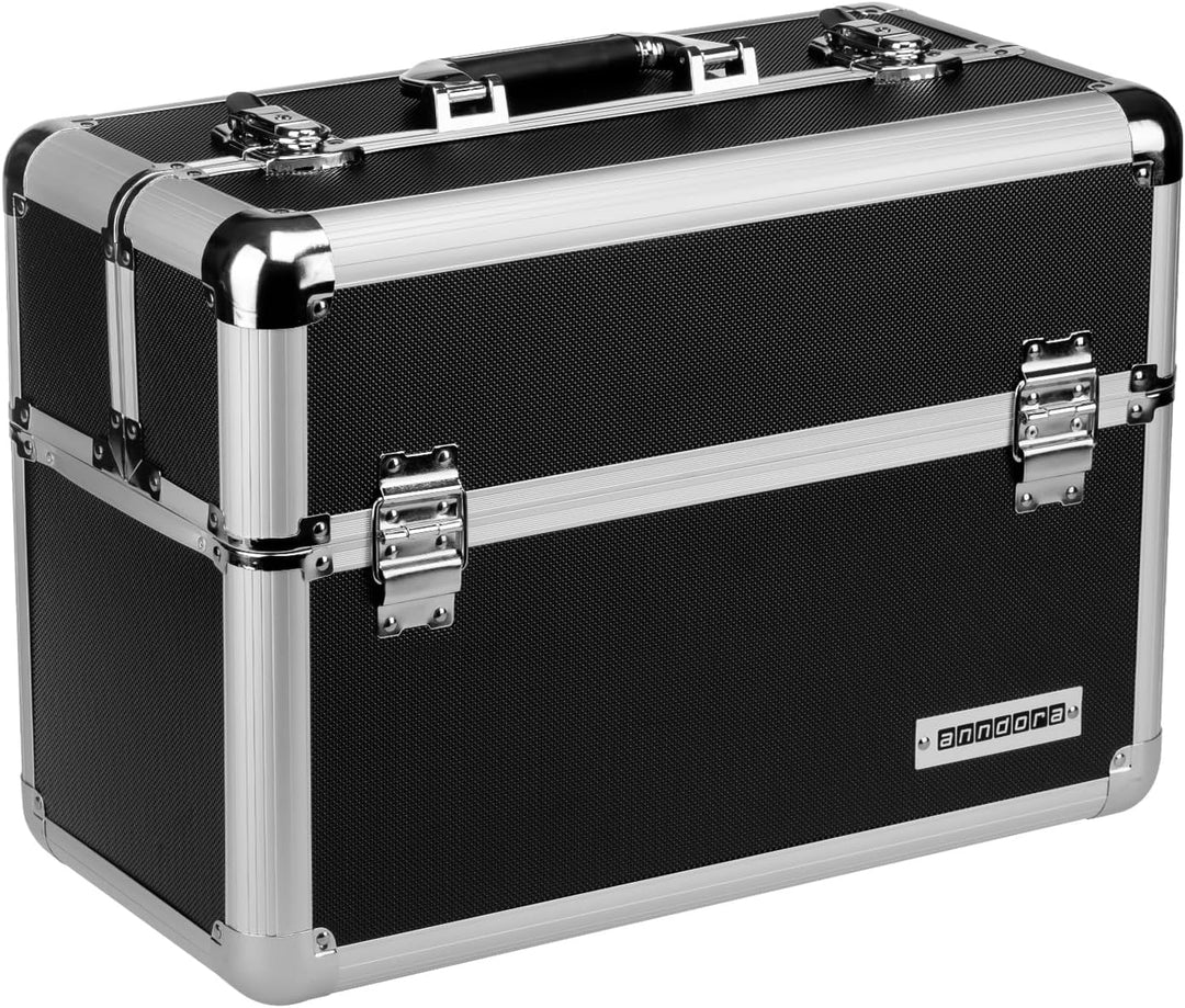 anndora® Werkzeugkoffer 24L Präsentationskoffer Etagenkoffer Schwarz + Schlüssel, Schwarz