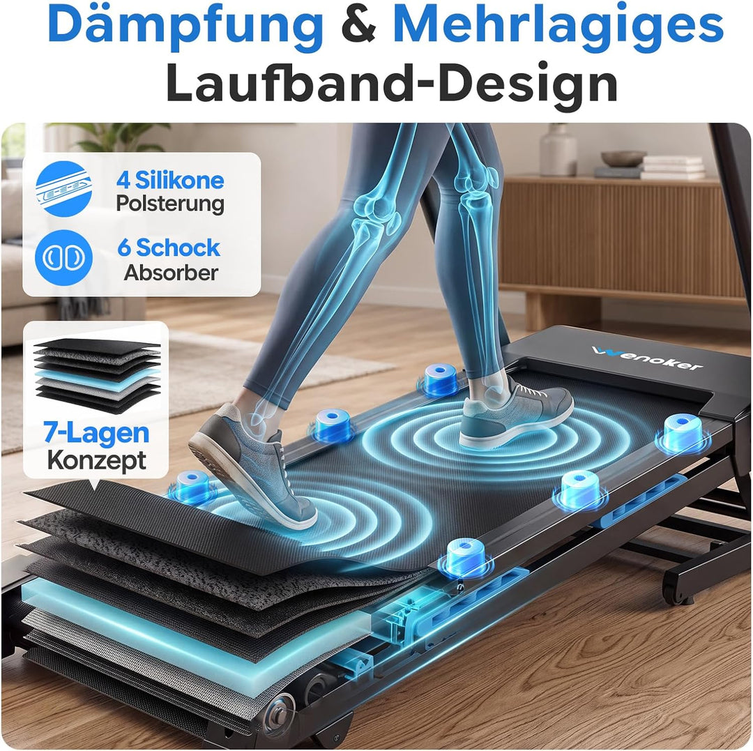 Wenoker Hochbelastbar Laufband klappbar Bürstenloser Motor 4,0-PS Blau, Blau