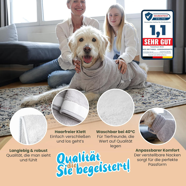 TESTSIEGER Hundebademantel - Flauschiger Mikrofaser-Mantel für trockene, glückliche Hunde - Saugstar