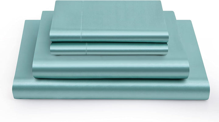 Vonty Satin-Bettlaken für King-Size-Betten, seidig weiches Satin, Aqua-Satin, 1 Spannbetttuch mit ti