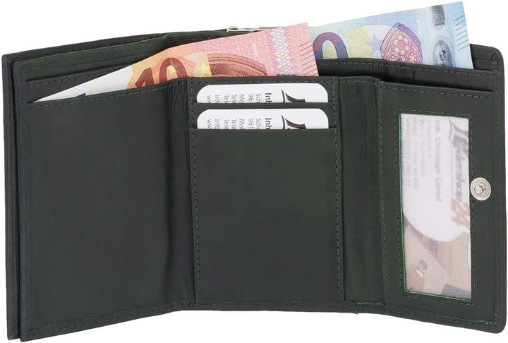 Leder Damen Geldbörse Portemonnaie Geldbeutel Bügelbörse mit Knipser 210 Farbe Grün, Grün