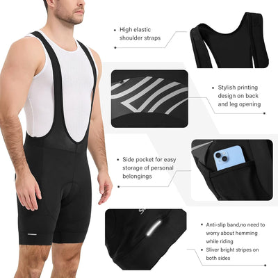 Herren Fahrradhose Kurz Trägerhose Fahrrad mit Sitzpolster Radhose Radlerhose, S