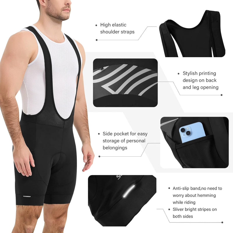 Herren Fahrradhose Kurz Trägerhose Fahrrad mit Sitzpolster Radhose Radlerhose, S