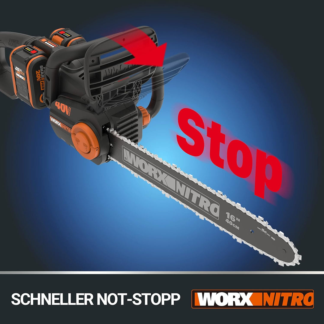 WORX WG385E NITRO Akku Kettensäge 40V (2x20V) - bürstenloser Motor - automatischer Kettenspannung -