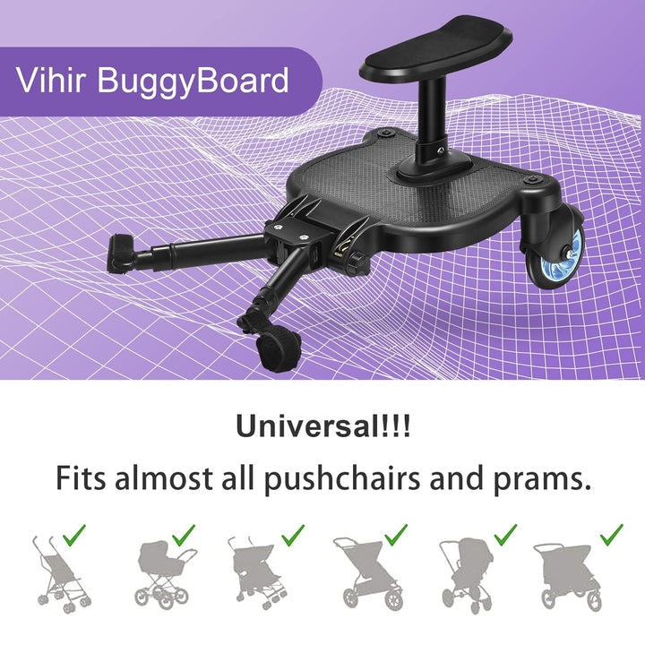 Buggy Board für alle Kinderwagen, Vihir Kiddy Board mit Sitz, Trittbrett Mitfahrbrett Universal pass