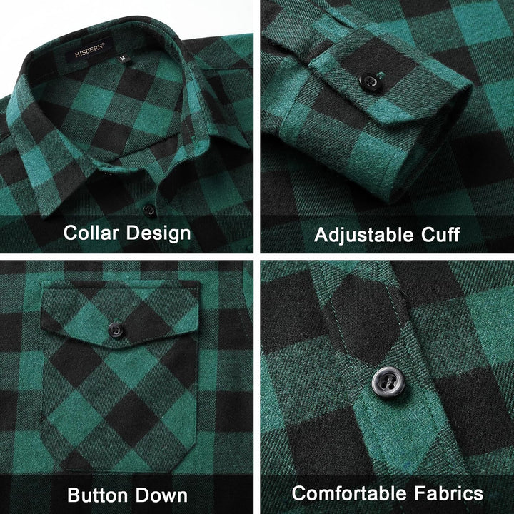 HISDERN Flanellhemd Herren Karierte Hemden Herren Langarm Button Down Baumwolle Holzfällerhemd Regul