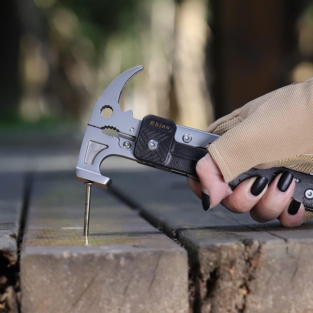 ROXON 16 in One Tools Hammer Multitool mit Feuerstein, auswechselbarem Messer, Bestes Campingzubehör