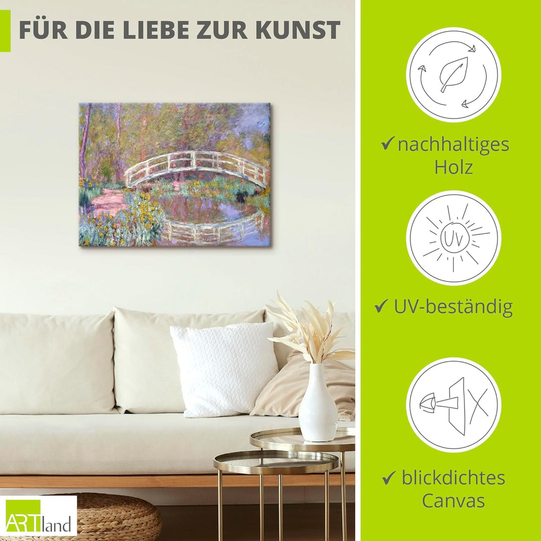 ARTland Leinwandbilder Wandbild Bild auf Leinwand 80x60 cm Wanddeko Landschaften Bäume Pflanzen Teic