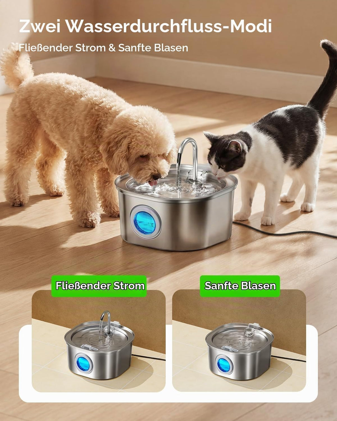 PEKTACO Katzen-Wasserbrunnen, Haustier-Wasserbrunnen für Katzen/Hunde im Innenbereich, Edelstahl-Kat