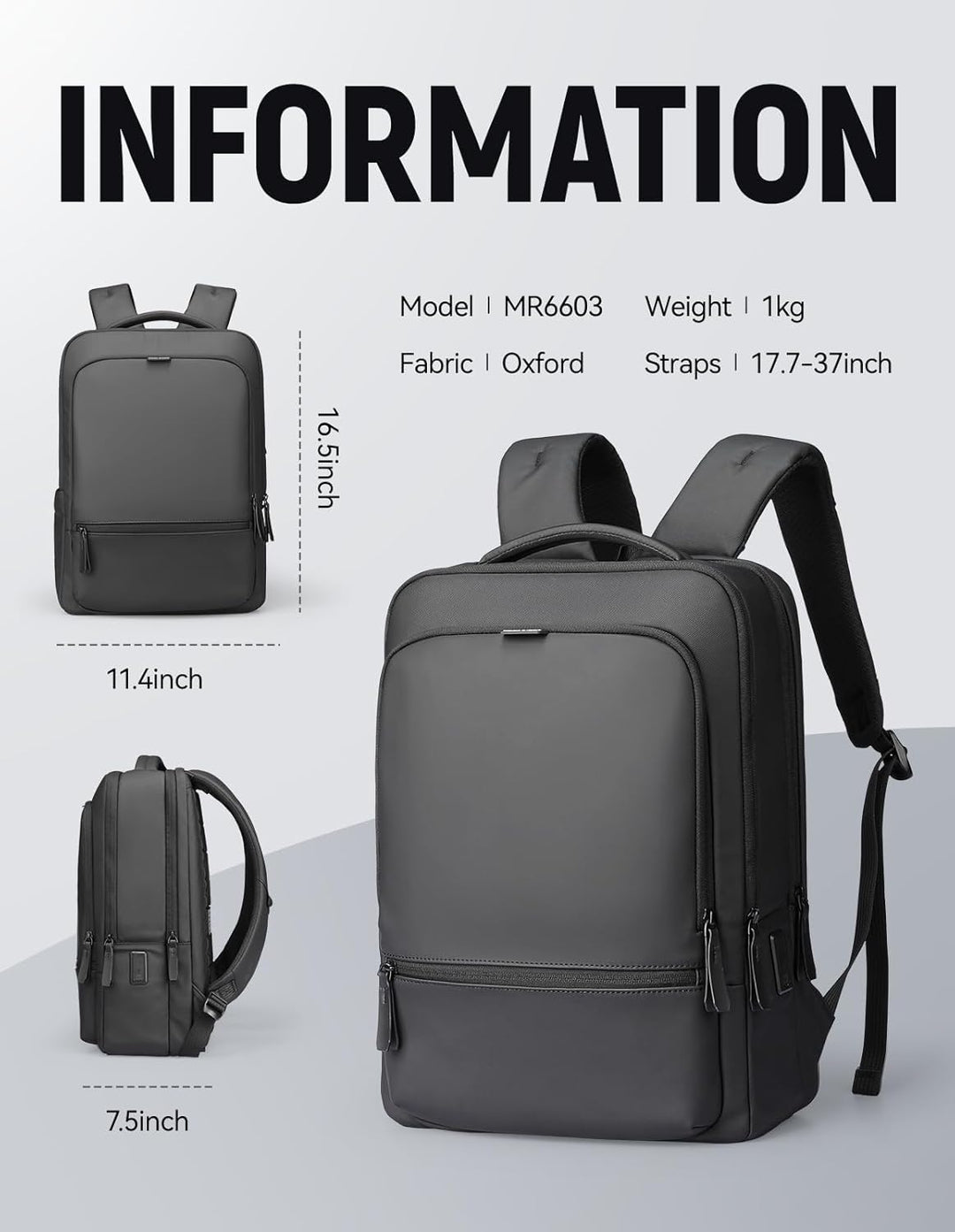 MARK RYDEN Business Rucksack Pendlerrucksack Herren PU Wasserabweisend 15,6 zoll PC mit USB-Ladeansc
