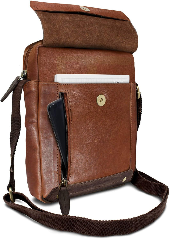 ROYALZ 'Idaho' Vintage Leder Umhängetasche Klein Herren Kompaktes Design Männer Ledertasche Mini Mes