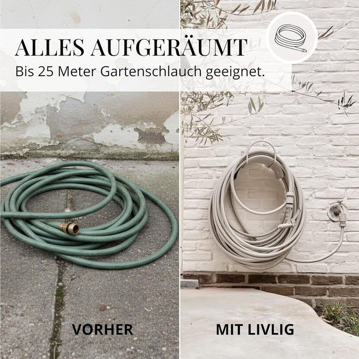 Livlig53 Gartenschlauch Halterung für 1/2 Zoll Schläuche bis 30m aus verzinktem Stahl, Wandhalterung