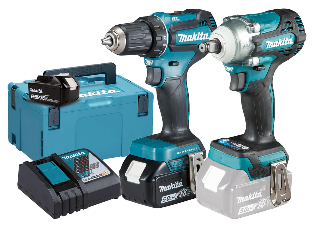 Makita DLX2452TJ Akku-Kombo-Kit 18V "KFZ-Set" (DDF485 + DTW300) / 5,0 Ah, 2 Akkus + Ladegerät im MAK