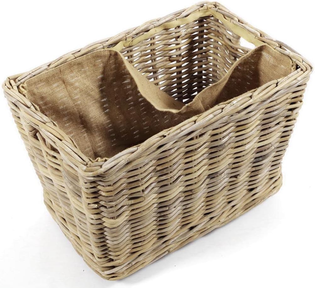 Kobolo Holzkorb für Kaminholz Kaminholzwagen mit Rollen aus Rattan Innenfutter aus Jute