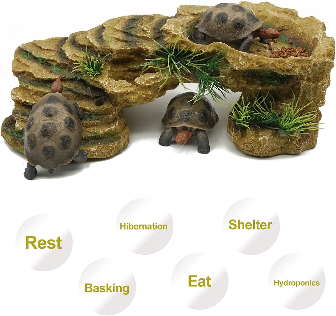 MOGOULUA Schildkröte Basking Plattform Reptilien Simuliert Rock Habitat Terrarium Versteck Harz Fels