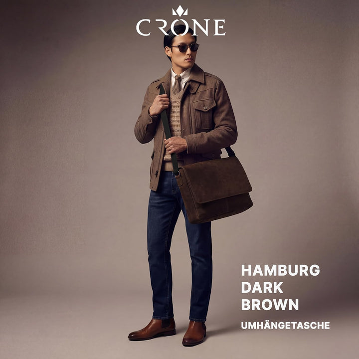 Crone Hamburg Leder Laptoptasche, Business Tasche aus Echtleder, Aktentasche, Arbeitstasche, Umhänge