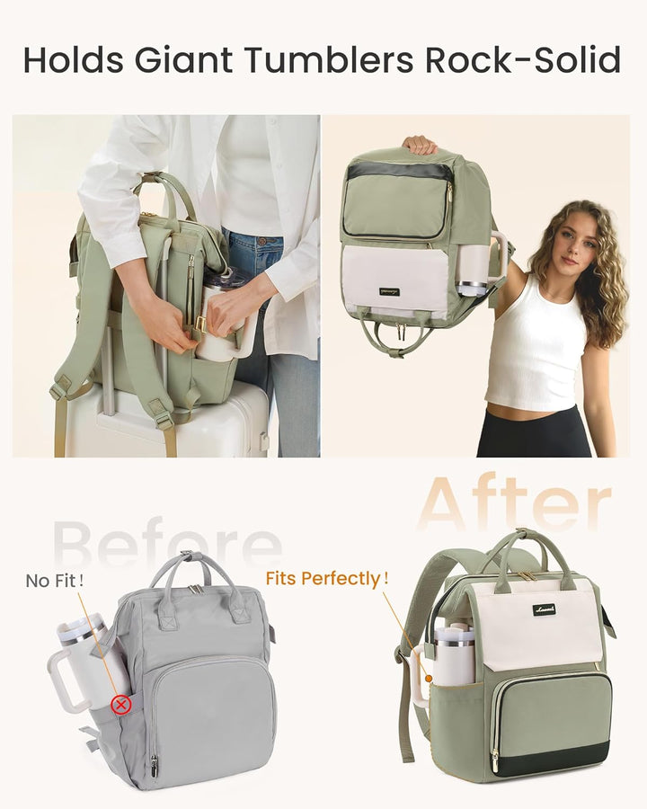 LOVEVOOK Laptop Rucksack Damen, 15,6 Zoll Schulrucksack Teenager für Grosse Trinkflasche, Travel Bac
