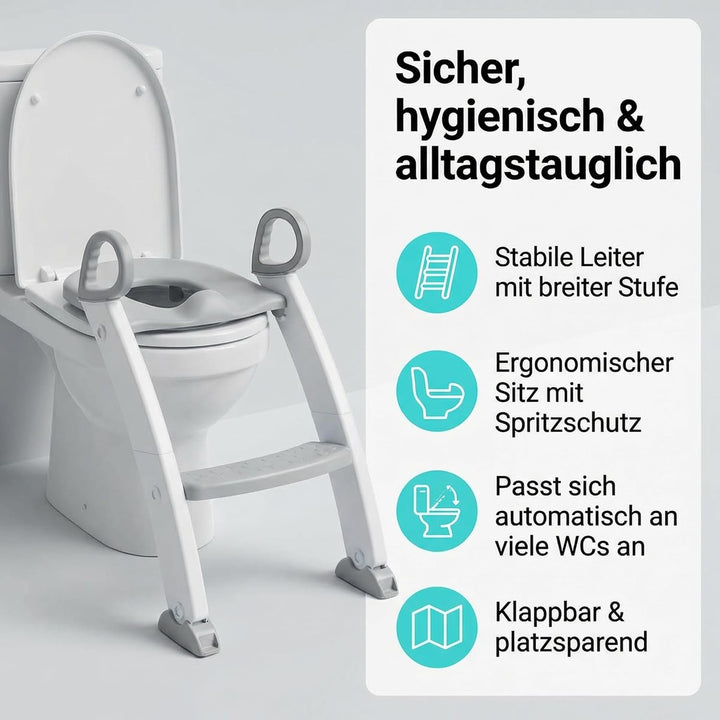 Toilettentrainer & Toilettenleiter mit Treppe für Kinder, klappbarer Toilettenaufsatz Kinder, stufen