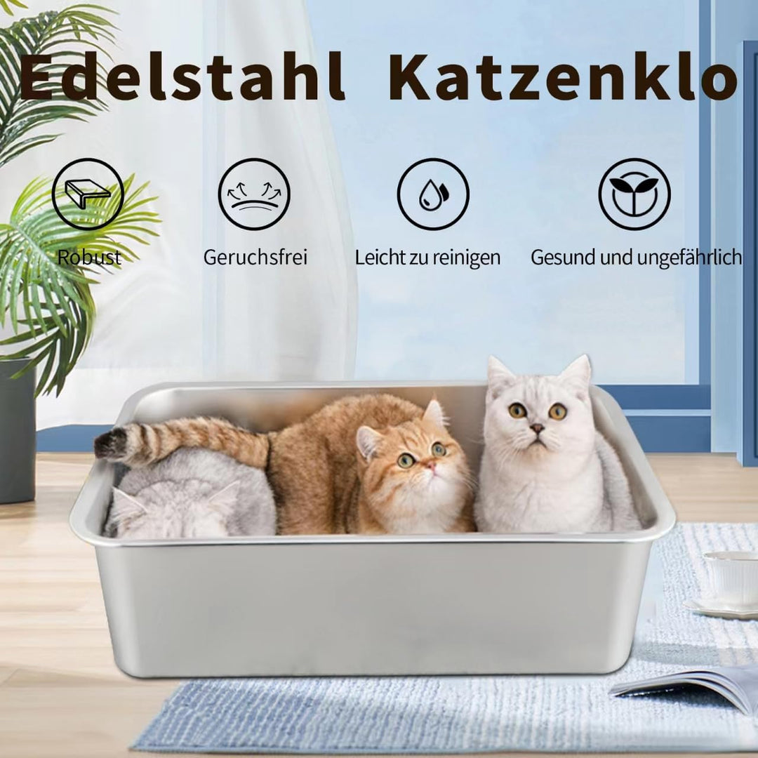 XXL Katzenklo,Grosses Katzentoilette 50*35*15 CM Niemals Gerüche, Rostfrei, Antihaft Glatte Oberfläc