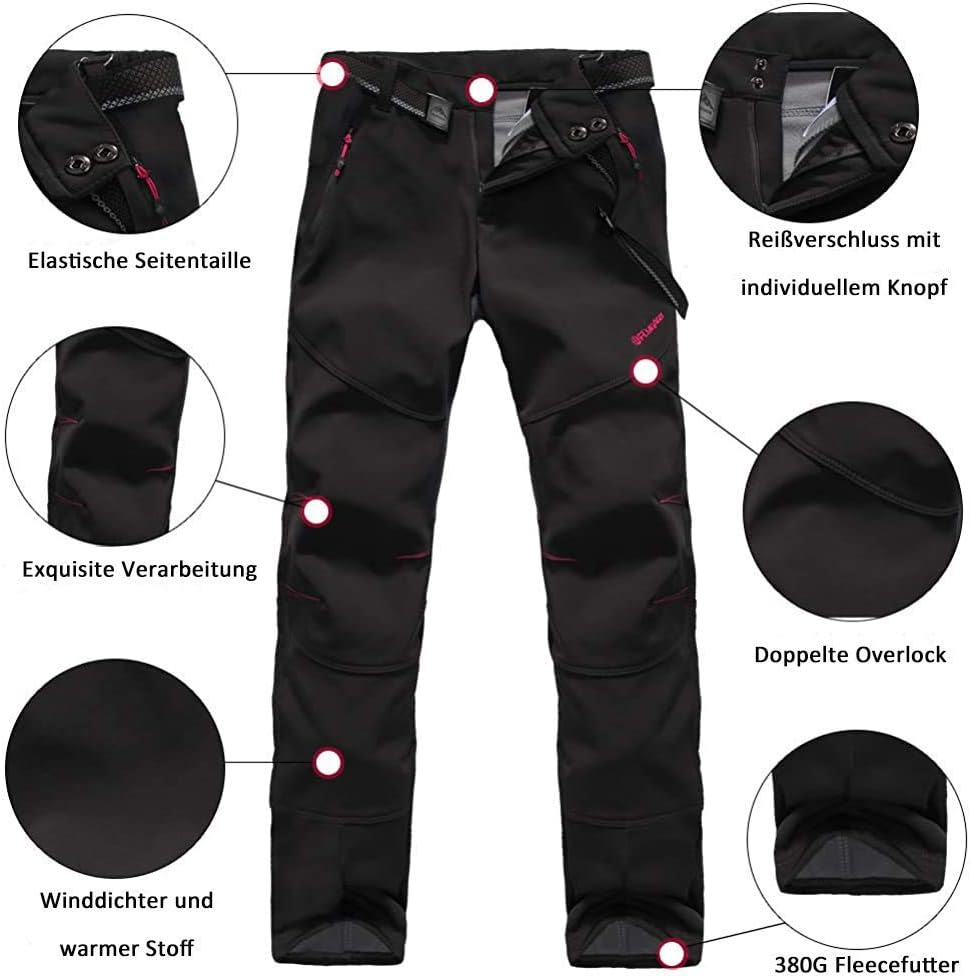 Damen Outdoorhose Softshellhose Wanderhose Gefüttert Fleece Warm Wasserdicht Winddicht Softshell Win