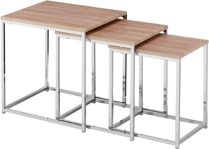 HAKU Möbel Beistelltisch 3er Set, MDF, chrom-eiche hell, B 29 x T 29 x H 36 cm / B 34 x T 34 x H 39