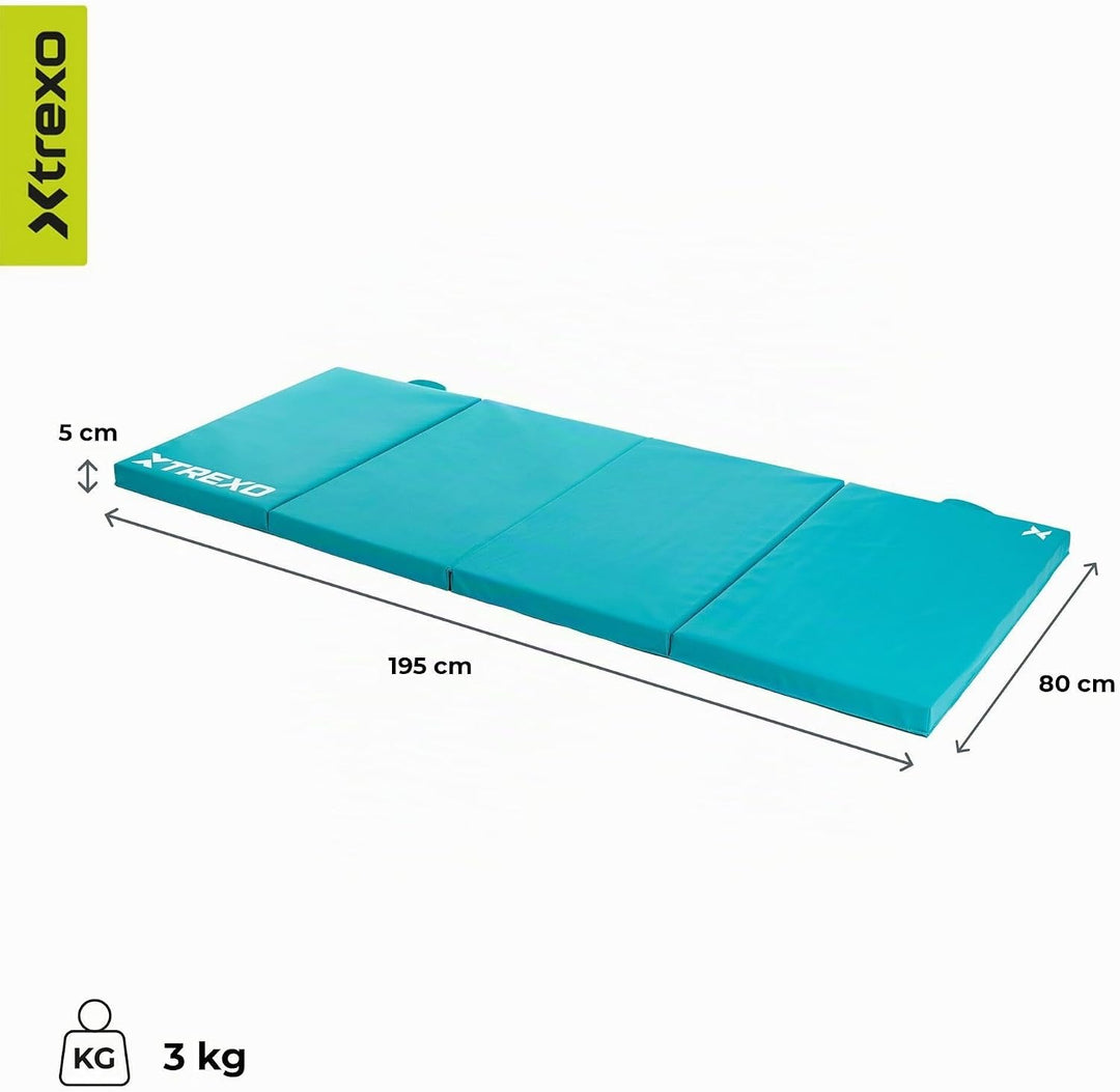 XTREXO Klappbare Gymnastikmatte – Turnmatte 4-teilig – Kunstleder &amp; EPE-Schaumstoff – Faltbar mit Tr