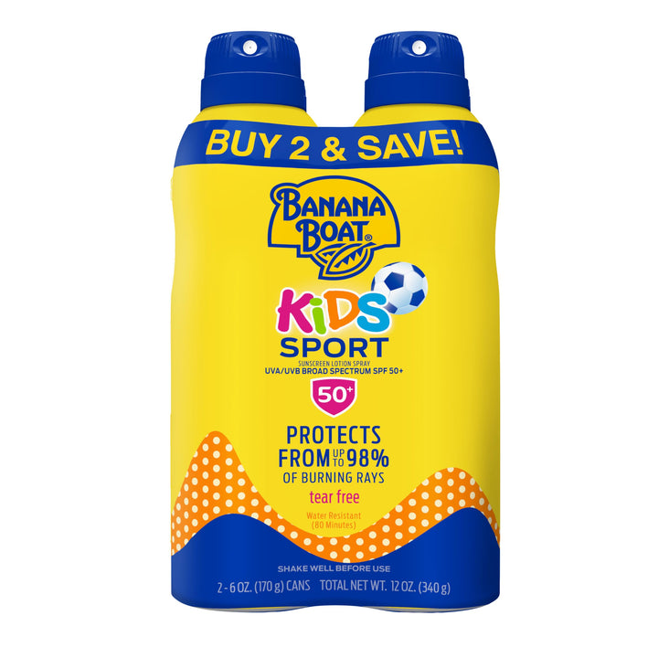 Banana Boat Sunscreen Kids Sport, Tear-Free Broad Spectrum Sunscreen Spray - SPF 50-6 Ounce Twin Pac